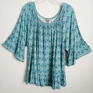 Style & Co Blouse Top Women's Size 2XL Floral Off Shoulder Plus Size